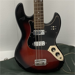 Japanese Grant electric bass guitar in black and red with rosewood finger board L111cm, in ssoft carrying case