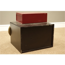  'City Safe' lockable black finish metal safe with key and a small safe also with key  