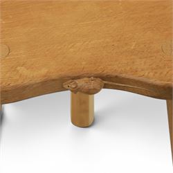 Mouseman - oak three legged cow stool, with carved mouse signature, by the workshop of Robert Thompson of Kilburn