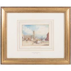 Circle of Myles Birket Foster RWS (British 1825-1899): 'Victoria Street Manchester', watercolour bearing monogram 13cm x 17cm
Notes: an almost identical picture appears on page 70 of H M Cundall's book about the work of Birket Foster, however there is a difference in the size 