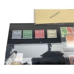 Transvaal King Edward VII 1903 five pounds with 'registered' cancel, Natal King Edward VII 1908/9 one pound, Basutoland King George V 1933 set of ten to ten shillings and other stamps with specimen overprints etc