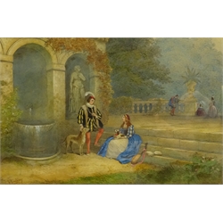  Charles Frederick Buckley (1812-1869): Figures on a Terrace probably Haddon Hall, watercolour signed and dated 1866, 23cm x 34cm  
