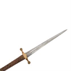 Dagger with brass cross guard and crown finial, within a leather scabbard, together with another knife, dagger L54cm 