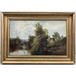 William Gilbert Foster (Staithes Group 1855-1906): River Landscape with Stone Bridge, oil on canvas signed 34cm x 54cm