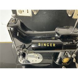 Singer model 222 K Featherweight convertible sewing machine, cased with pedal