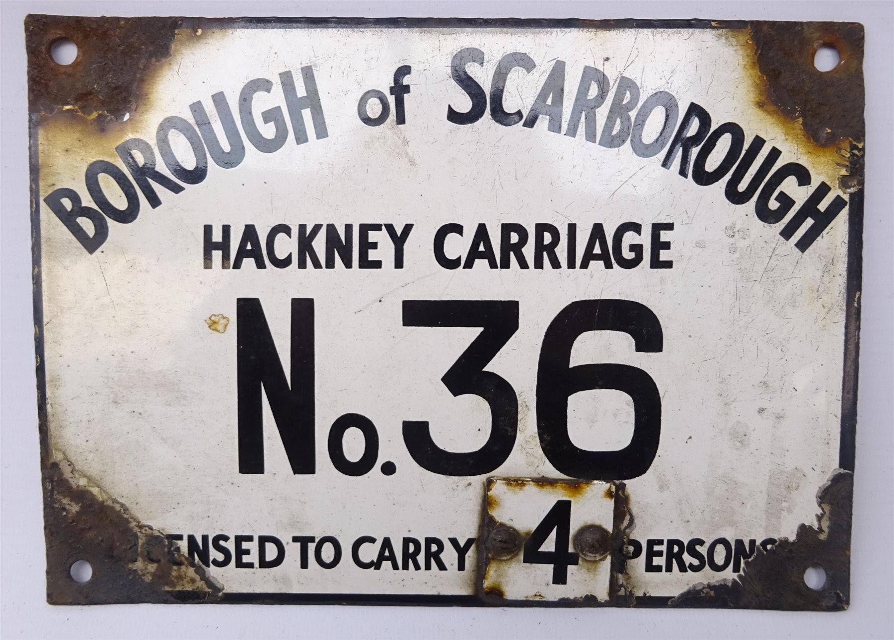 Borough Of Scarborough Hackney Carriage Plate No 36 23cm X 16 5cm Decorative Antiques Collectors Sale Borough Of Scarborough Hackney Carriage Plate No 36 23cm X 16 5cm Decorative Antiques Collectors Sale