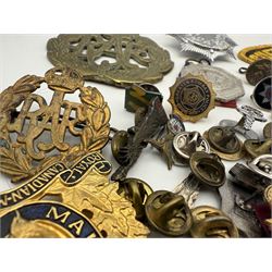 Collection of military and similar enamel badges, pin badges, cloth badges and brasses