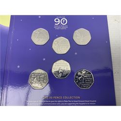 United Kingdom, Isle of Man and Bailiwick of Guernsey fifty pence coins including 'Rupert Bear', 'Alice's Adventures in Wonderland' etc, housed in card folders (5)