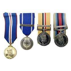 NATO Service Medal with clasp for Former Yugoslavia; together with three copy medals - Iraq Medal with clasp for 19 Mar to 28 Apr 2003 and unfitted rosette; Operational Service Medal with Afghanistan clasp; and QEII Golden Jubilee 2002 medal; all with ribbons (4)