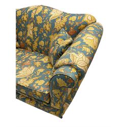 Lincoln House - two seat sofa (W170cm), wingback armchair (W94cm), and armchair (W90cm), upholstered in blue ground fabric with floral pattern