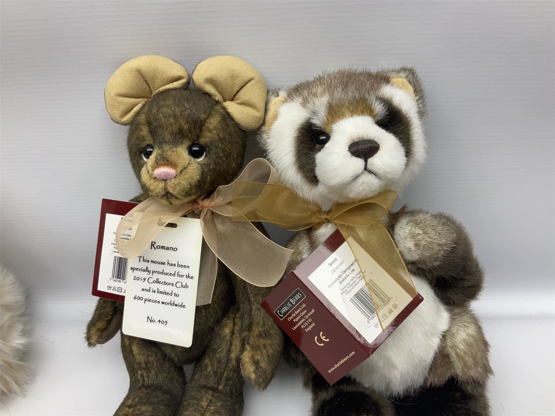 Nine Charlie Bears, comprising three limited edition examples, Fauna SJ6017, designed by Isabelle Lee, 105/240, Little Miss Muffet CB205252O, 648/1000, and Romano CB202020, 405/600, plus Roulade CB202047, Clawdia CB171796, Annabelle CB171782, and Seek CB161691, each designed by Isabelle Lee, and Scrambles CB185194, and Baabahrah CB205251O, all with tags 