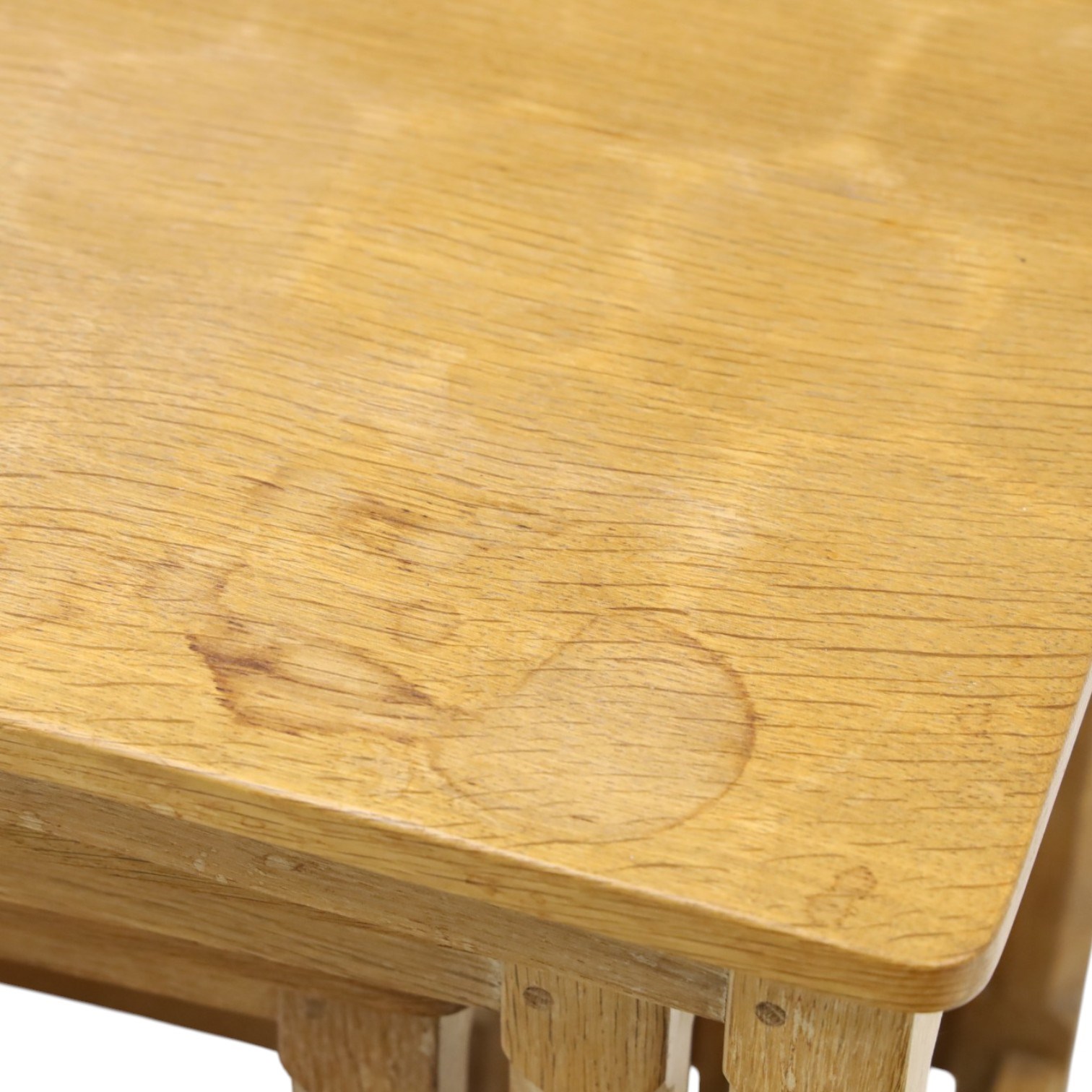 Mouseman - nest of three oak occasional tables, rectangular adzed top, on octagonal supports united by plain stretchers, each carved with mouse signature, by the workshop of Robert Thompson of Kilburn