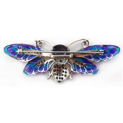  Plique-a-jour, marcasite and stone set silver butterfly pendant/brooch, stamped 925   
