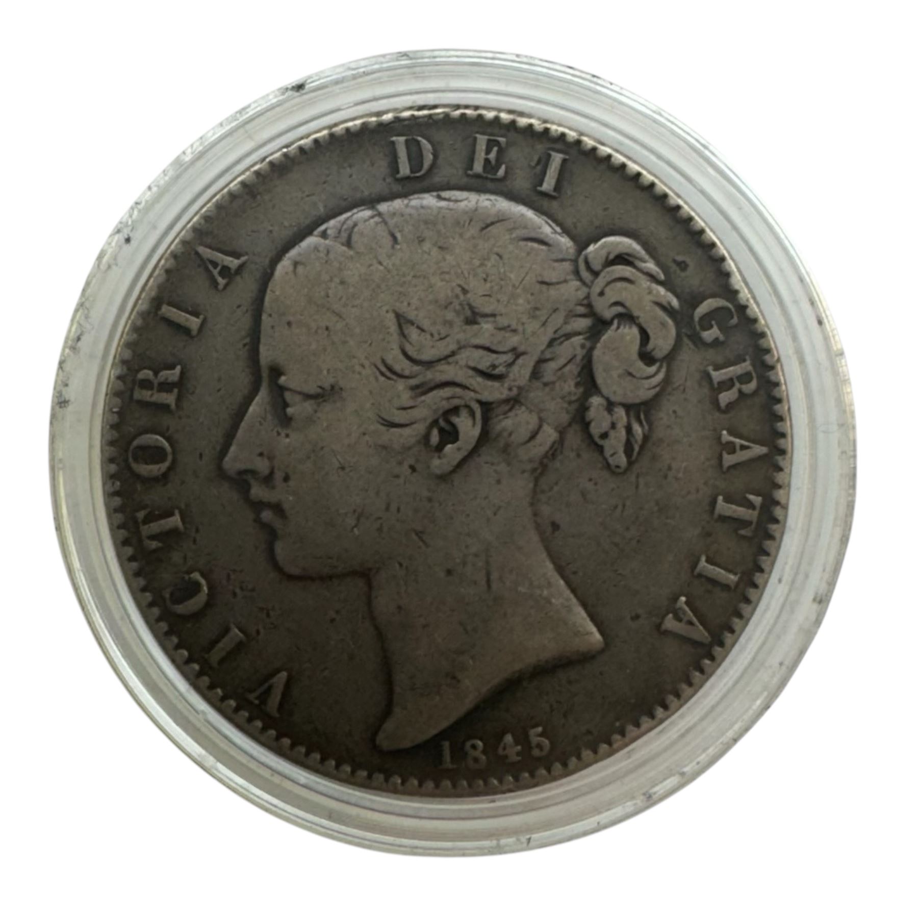 Three Queen Victoria silver crown coins, dated 1845, 1889 and 1893, housed in a case as 'The Queen Victoria Silver Crown Collection' with Westminster certificate