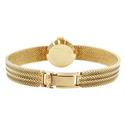 Longines ladies 9ct gold manual wind wristwatch, silvered dial with baton hour markers, London 1965, on integral 9ct gold bracelet, hallmarked