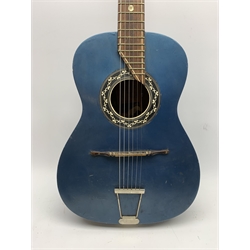 Blue painted acoustic guitar, bears label 'Catania Carmelo', serial no.36431, L103CM