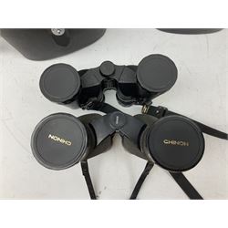 Eleven cased pairs of binoculars to include Summit 8x30,  Concord 8x40, Tasco no. 106 8x - 16x40, Chinon 10x50, Tokina 7x42 Field, Zoom 6x- 12x32 etc