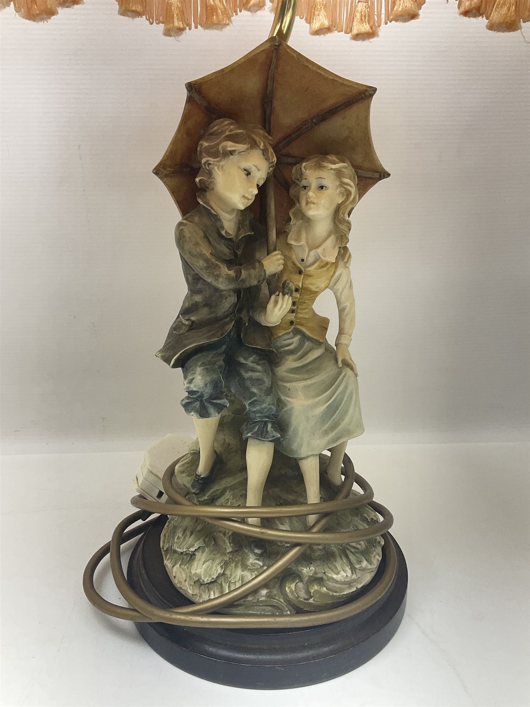 Aynsley Orchard Gold table lamp, together with three figural lamps and two others, some with shades, H56cm