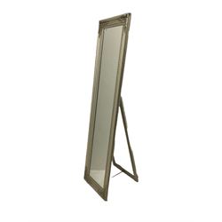 Tall French style rectangular cheval mirror in silvered frame