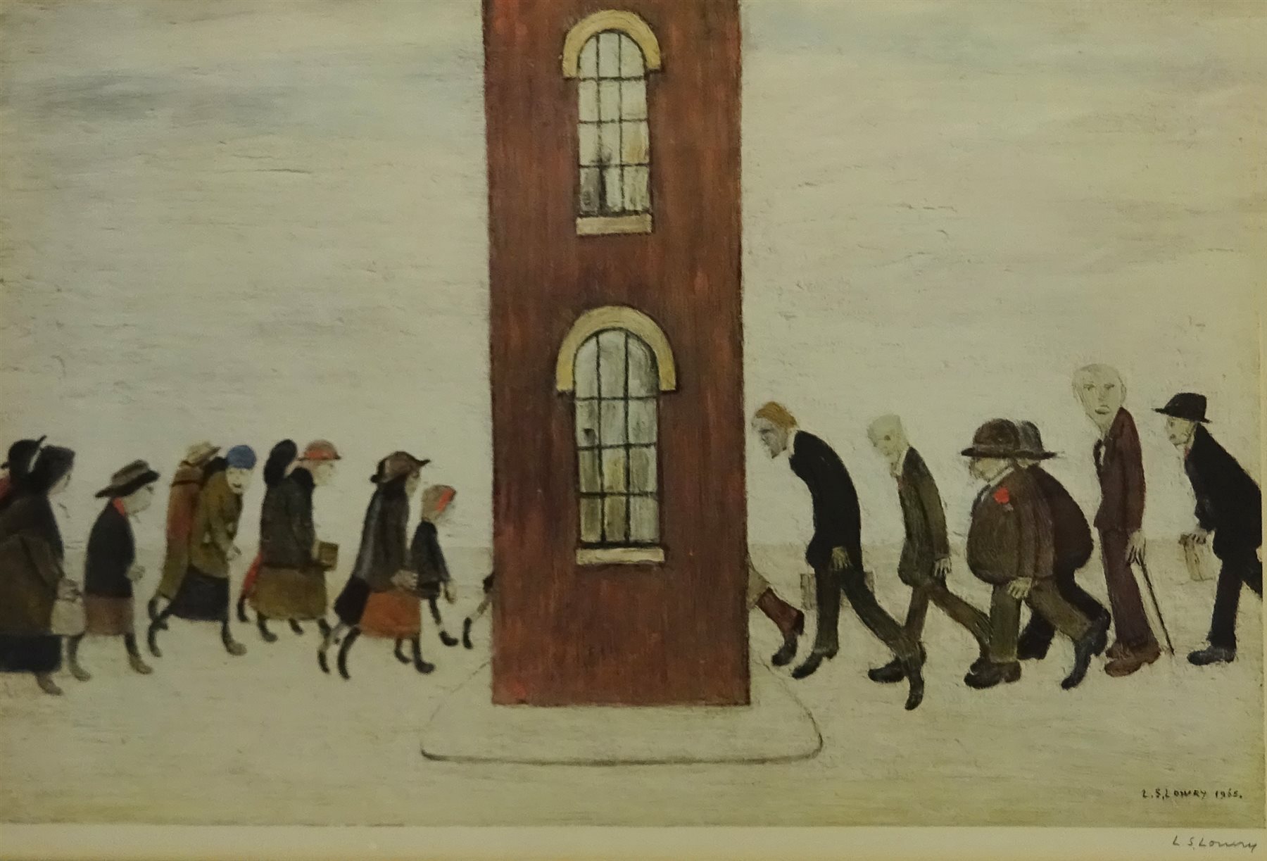Laurence Stephen Lowry RA (Northern British 1887-1976): 'Meeting Point', limited edition coloured offset lithograph signed in pencil with Fine Art Guild blind stamp numbered AJC from an edition of 600 pub. Adam Collection 1973, 49cm x 72cm

