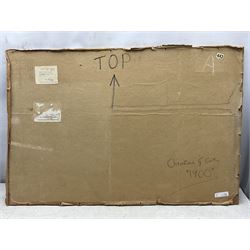 Christine Gloria Cox (Scarborough 1942-2014): '1900', collage of acrylic panels signed and titled with Yorkshire Artists Exhibition label verso 61cm x 92cm (unframed)