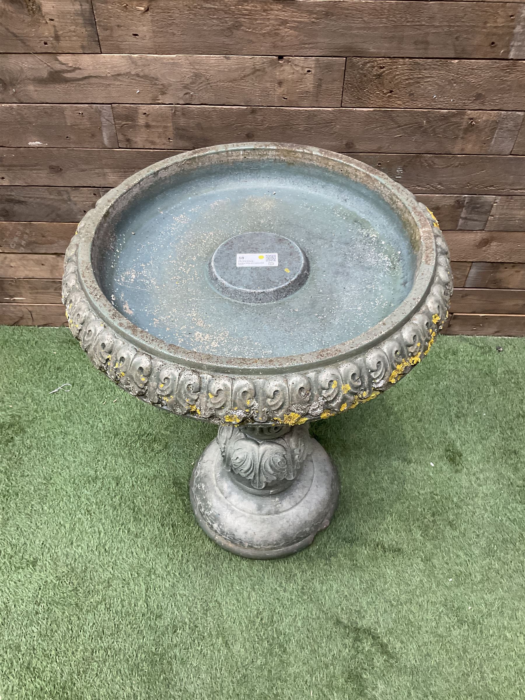 Cast stone two piece bird bath in green finish - THIS LOT IS TO BE COLLECTED BY APPOINTMENT FROM DUGGLEBY STORAGE, GREAT HILL, EASTFIELD, SCARBOROUGH, YO11 3TX