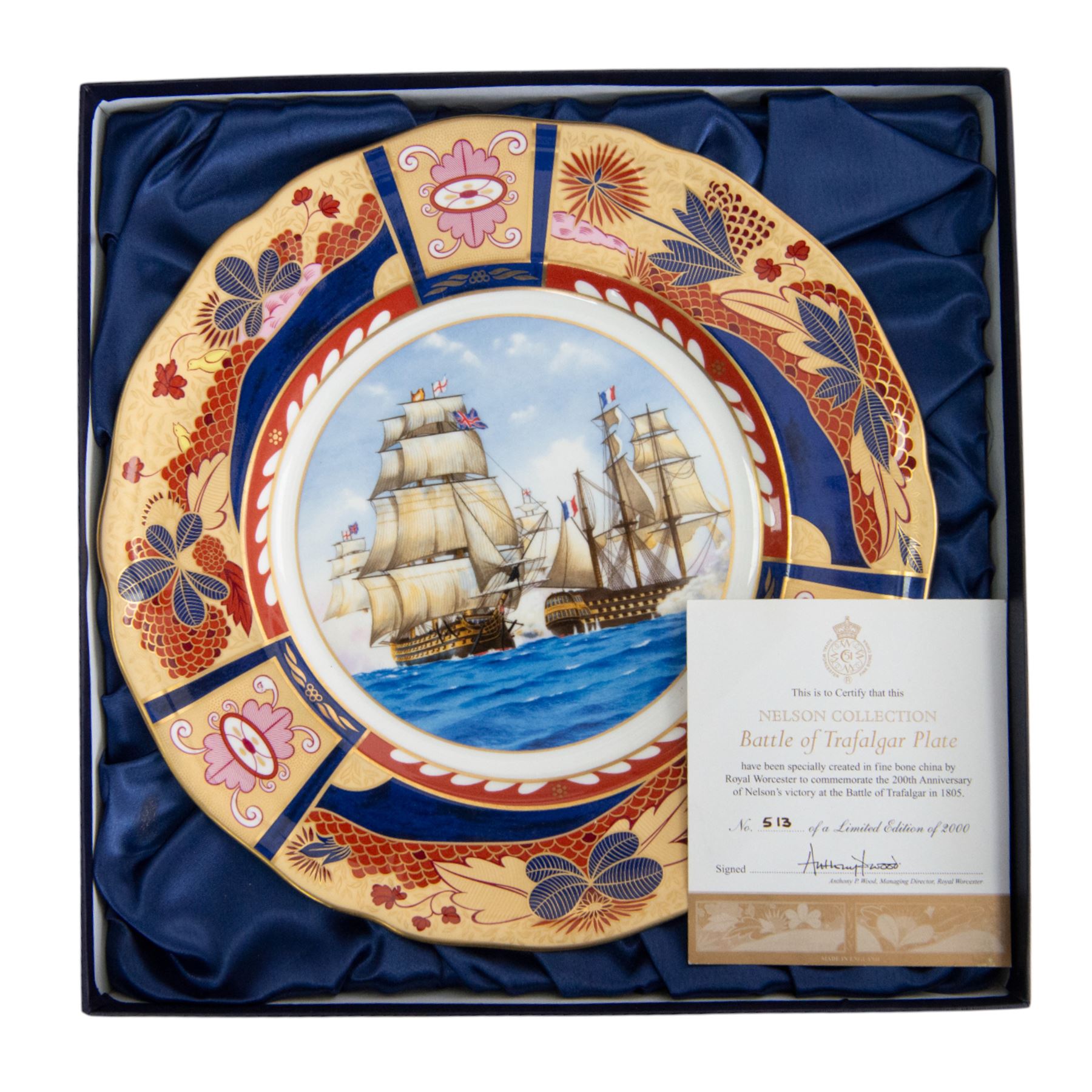 Royal Worcester seven Nelson collection plates, limited edition, comprising two Battle of Cape St Vincent, two Battle of Trafalgar, two Battle of Copenhagen and Battle of the Nile, all with certificates and original boxes 