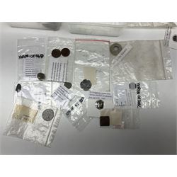 Collection of metal detector finds, to include Neolithic, Roman, medieval  specimens, musket balls, book bindings, tokens, shrapnel etc, 