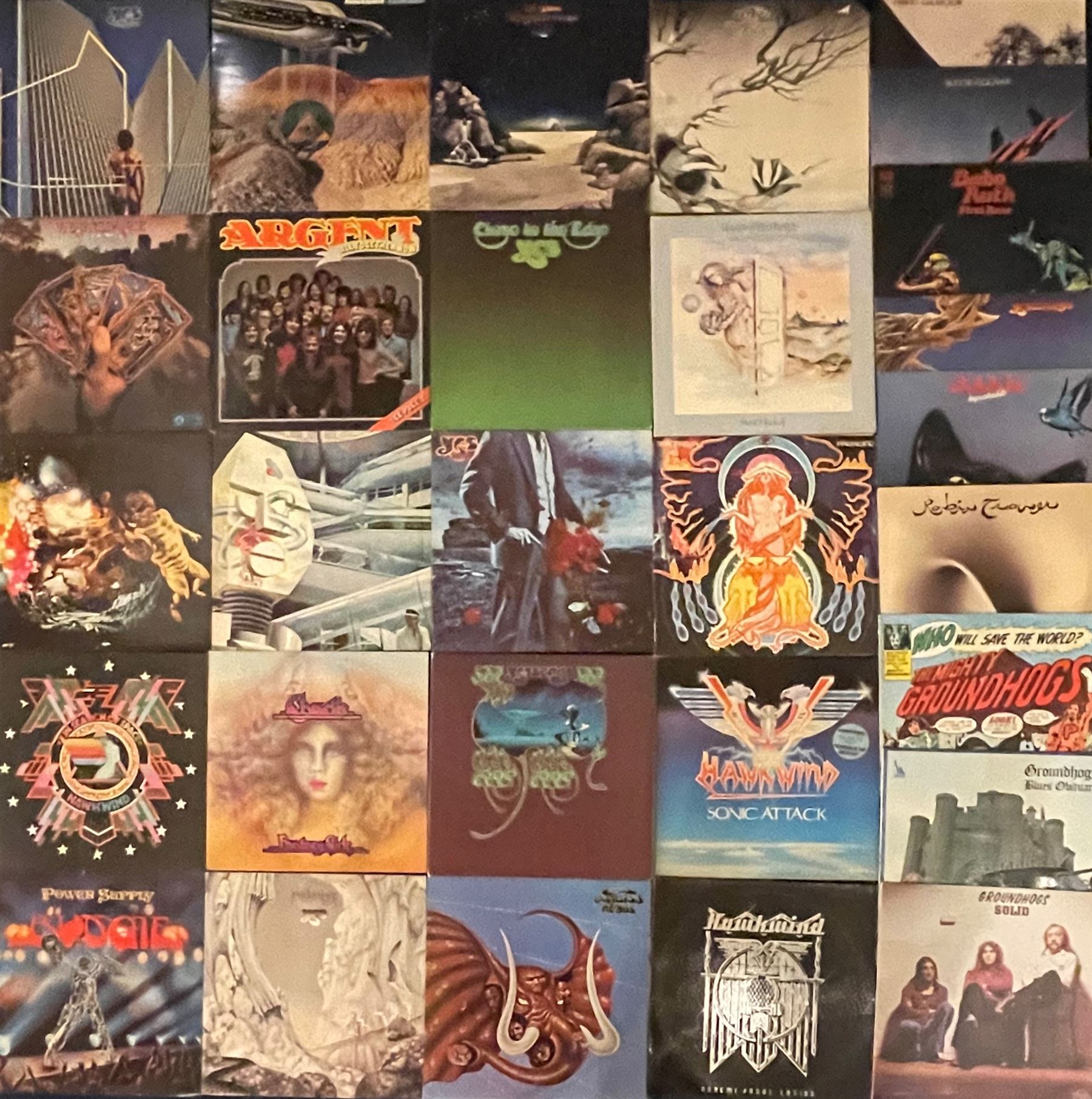 Rock / Prog Rock / Hard Rock LP's: Groundhogs - The Mighty Groundhogs (UAG 29237), Blues Obituary (LBS 83253) Solids,  Robin Trower - Bridge of Sighs, Budgie - Impeckable, Power Supply & Squark, Yesterdays - Yes, Tormato, One Live, Relayer, Yessongs etc, Badger - One Live, Bade Ruth - First Base, Hawkwind - In Search of Space Doremi Fasol Latido & Sonic Attack, Levitation, Charlie etc (29)