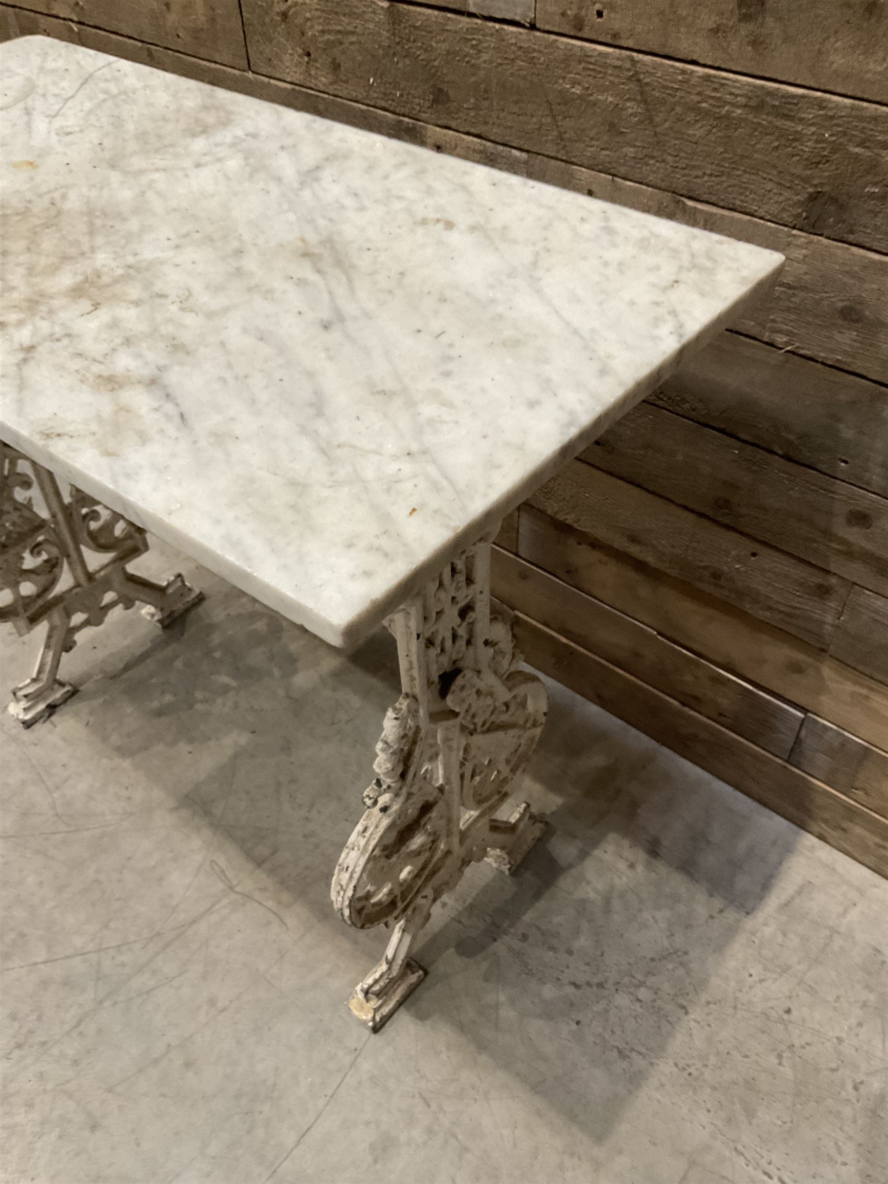 19th century Coalbrookdale design cast iron garden table, with rectangular marble top