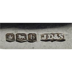 Pair of silver candlesticks by P H Vogel & Co, Birmingham 1970, silver spectacle case by W J Myatt & Co, Birmingham 1920 and five silver butter knives by James Dixon & Sons Ltd, Sheffield 1919