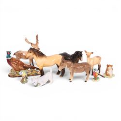 Collection of Beswick figures, including Highland horse, pheasant, deer, stag, etc, togeth...