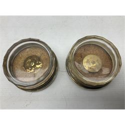 Pair of early 20th century glass dressing table jars, or circular facet cut form, with silver covers, hallmarked London, probably 1912