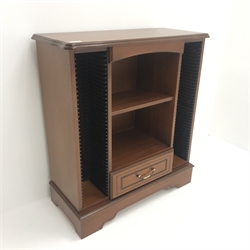 Cherry wood CD cabinet, single shelf and drawer, shaped plinth base, W73cm, H82cm, D32cm