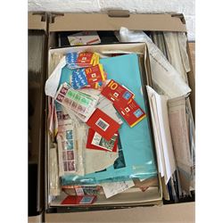 Great British and World stamps, including Queen Elizabeth II mint decimal, greetings booklets, South Africa, United States of America, first day covers, etc, in three boxes