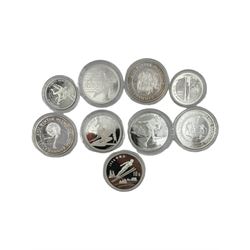 Twelve 'Olympic Commemorative' silver coins, including France 1990 'Slalom Skiing' one-hundred francs, China 1992 'Ski Jumper' ten yuan, Bhutan 1992 'Speed Skating' three-hundred ngultrums, Turks and Caicos Islands 1993 'Four-man Bobsleigh' twenty crowns etc, all with Westminster certificates