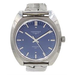 Longines Admiral HF gentleman's stainless steel manual wind wristwatch, Ref. 2303, Cal. 6942, the back case engraved Olympic Games Munich 1972, on expanding stainless steel strap