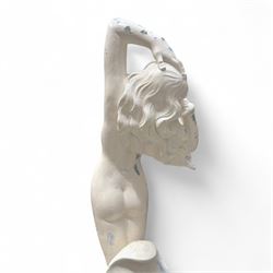 Cast stone garden statue, painted in a white finish on plinth