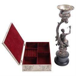 Pair of silver plate wine coasters, with crest for East Devon Regiment to the centre, together with jewellery box, centre piece etc  