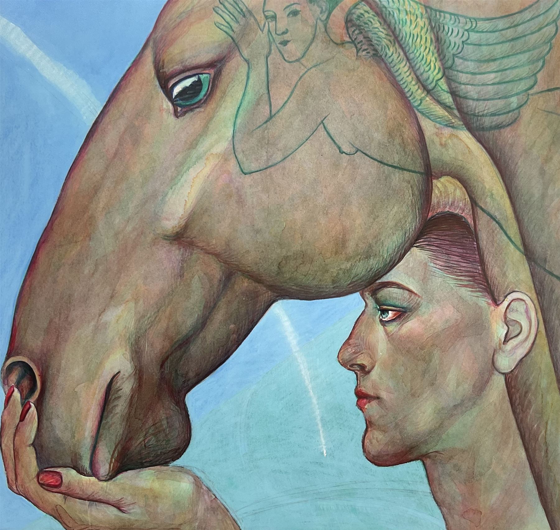 June Carey RSW RGI (Scottish 1942-): 'The Flying Horse', watercolour, signed and titled on label verso 51cm x 53cm