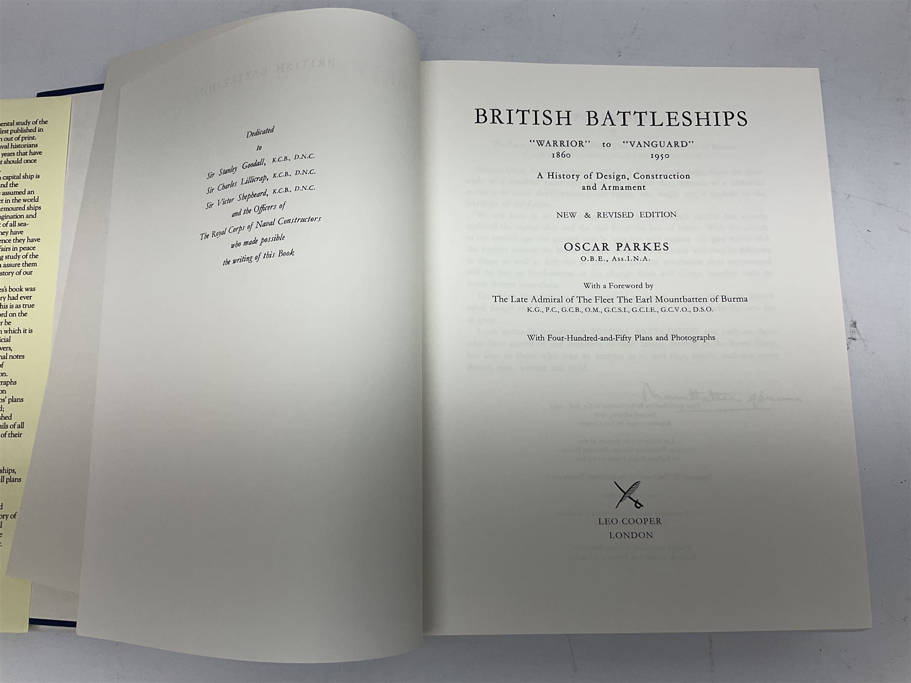 Parkes Oscar: British Battleships. 1990 Leo Cooper; and March Edgar: British Destroyers. 1966; both with dustjacket (2)
