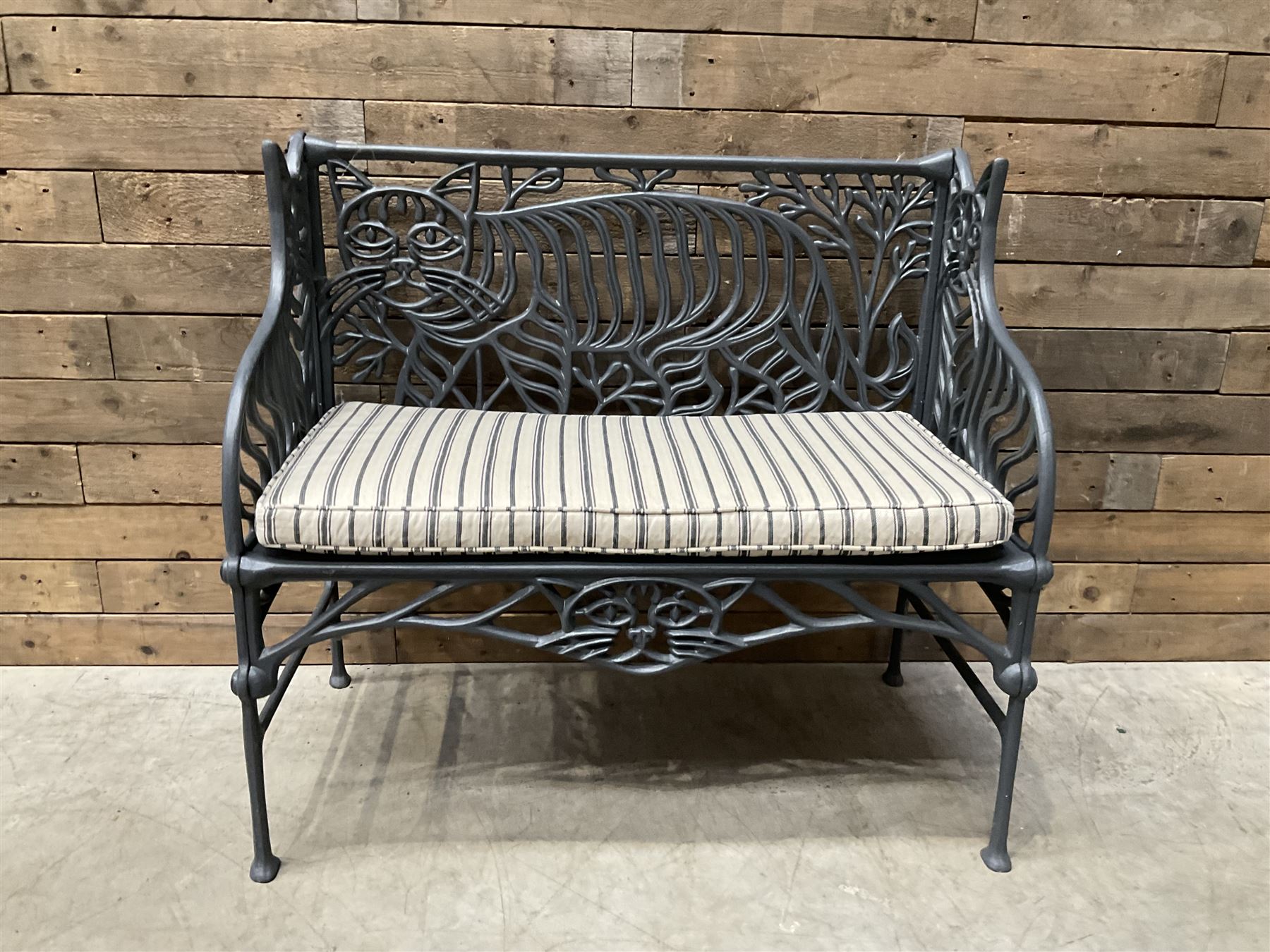 Richard Bawden (1936-2024); - Cat design painted cast iron garden bench