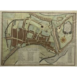 Nathaniel Hill (British 1708-1768): 'A Plan of Scarborough....To put this Town in a Pofture of Defence againft the Rebels 1745', rare mid 18th century large edition hand coloured map pub. 1747 by William Vincent 'In Memory of the Inhabitants of the Ancient Corporation of Scarborough... To His Grace John Duke of Montagu Master of the Ordenance' 62cm x 82cm