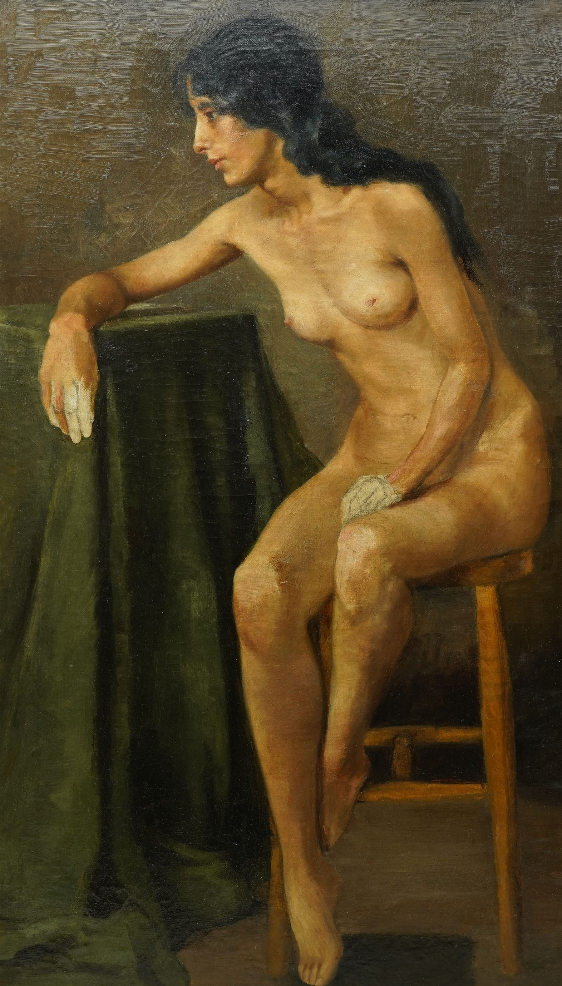 Italian School (Early 20th century): Full Length Portrait of a Nude Lady Seated, oil on canvas unsigned 75cm x 44cm