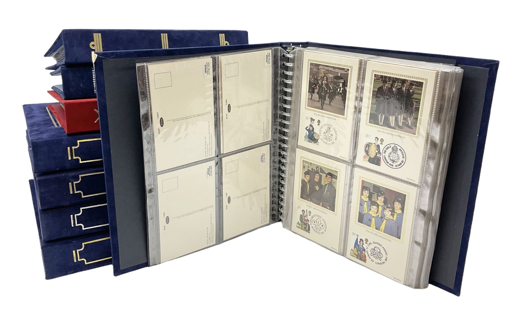 Mostly Benham first day covers and post cards, including 'Christmas 1983', 'The City of Edinburgh', 'British Cattle', 'The Cornish Riviera', 'British Insects' etc, housed in eight folders