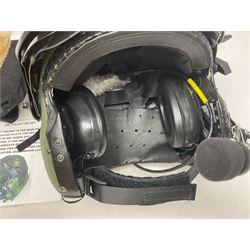 Mk.4 Flight Helmet, as used by RAF and Civilian helicopter pilots; in RAF green,  fitted with rigid visor cover and working boom mike; has had a complete refit and is bench tested.