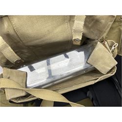 Two post-WWII British Army No.2 Dress tunics, one with Green Howards buttons; army shirt dated 1951; Royal Fleet Auxilliary jacket with trousers; three RAF/WAAF uniforms and RAF Greatcoat; and three canvas/webbing bags, two dated 1943 & 1945