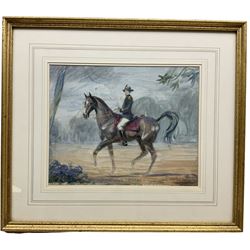 Donald Wood (British 1889-1953): 'French General' on Horseback, oil sketch on canvas signed and titled 24cm x 30cm