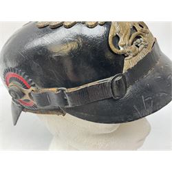 WW1 German leather Pickelhaube helmet with brass plate for Baden regiment, leather strap and leather part only of liner