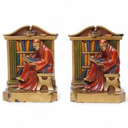 Pair of L V Aronson bookends modelled as monks H16cm